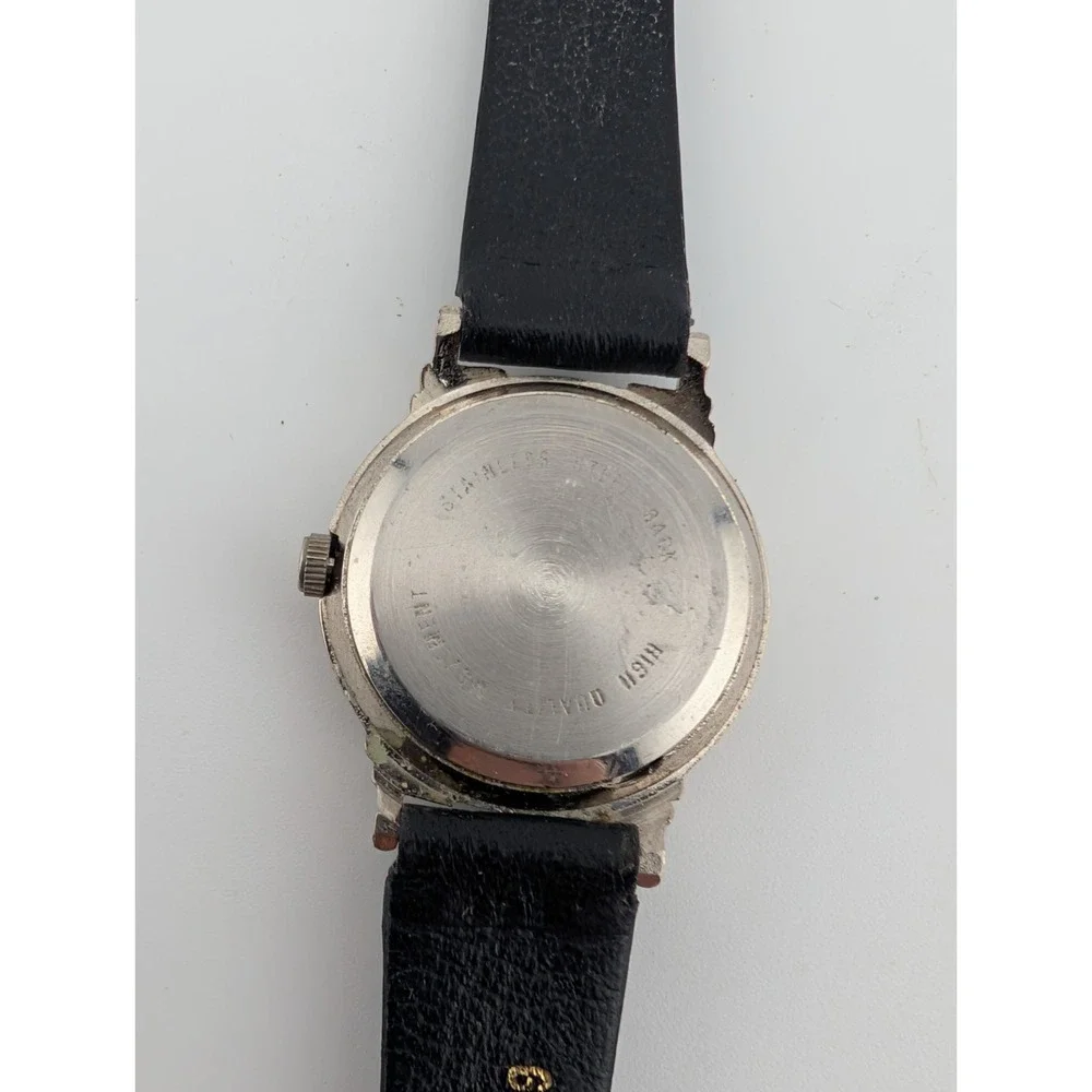 J.M. Jacmor Watch Women 24mm Silver‎ Case Black Leather Band- New Battery